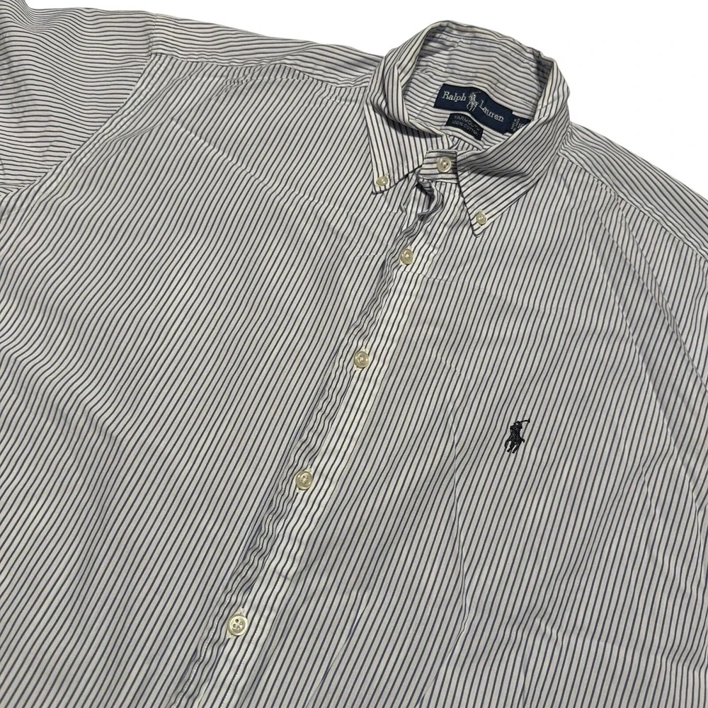 Polo Ralph Lauren Shirt Mens 16.5 Blue Pin Stripe Short Sleeve Button Yarmouth‎